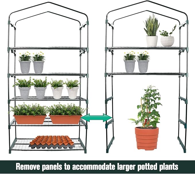 Worth Garden 50% Extra Wide Mini Greenhouse 5 Tier Portable Plant Green House 40in Wide -Sturdy Gardening Shelves with PE Cover & Roll-Up Zipper Door - Indoor & Outdoor Use - 19″W. x 40″L. x75″H.