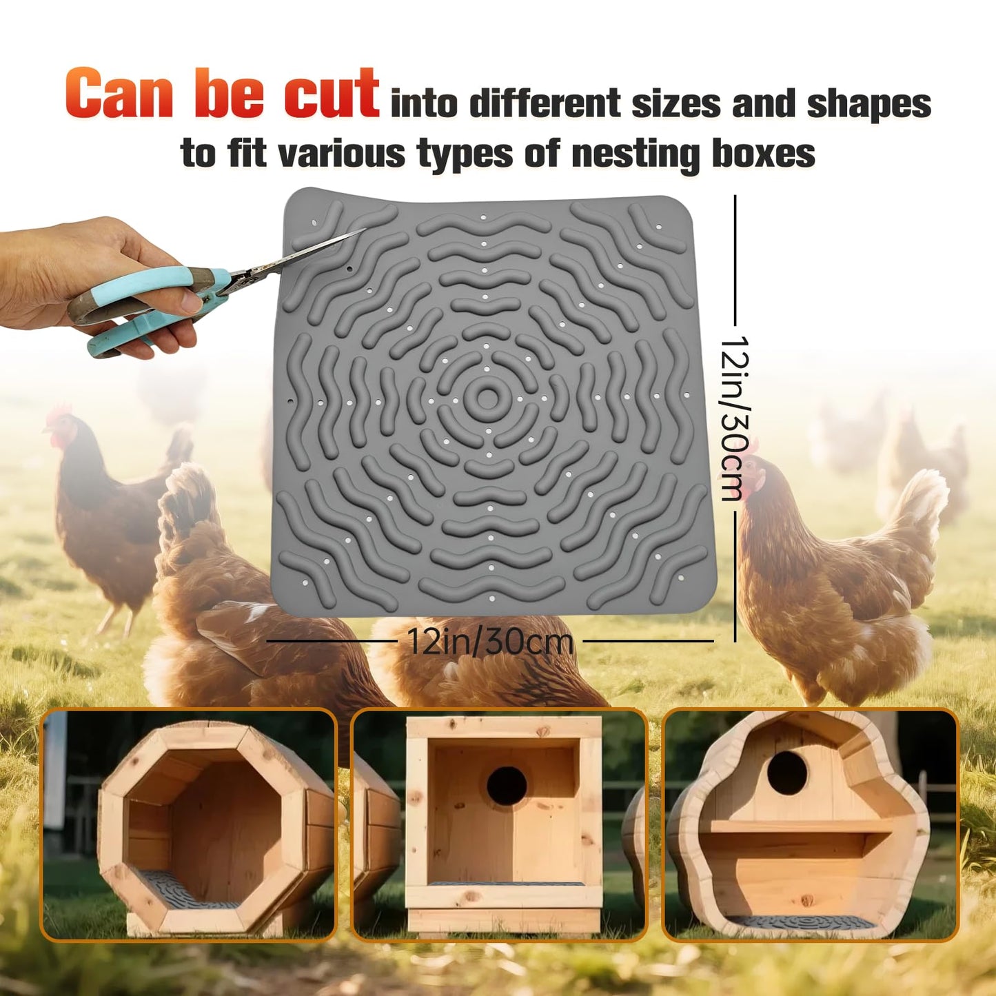 Washable Chicken Nesting Pads for Laying Eggs, 4Pcs Nesting Box Pads for Chicken Laying Boxes, 12"x 12" Reusable Gray Nesting Pads for Chicken Coop