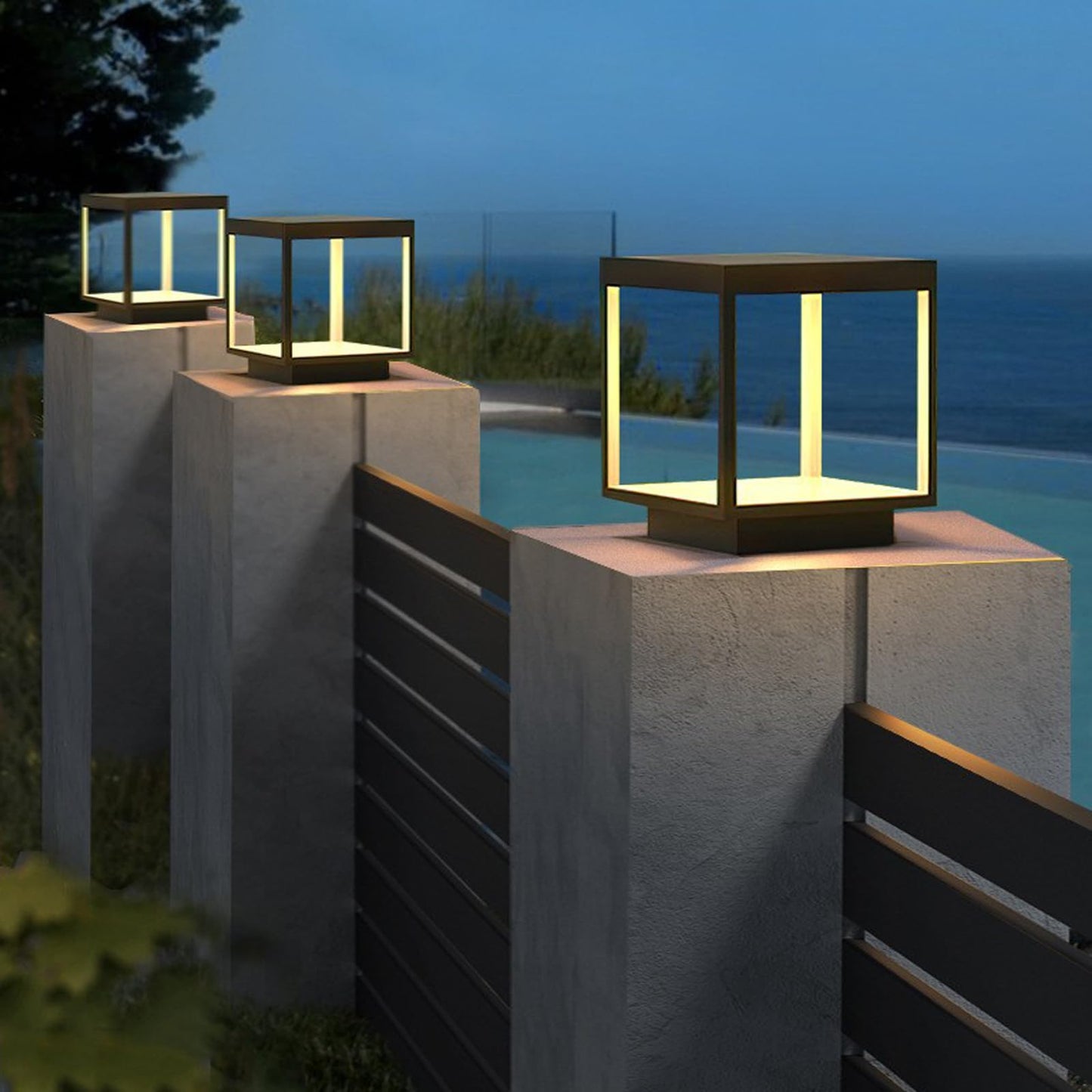JHOTEC Solar Outdoor Post Lights,110V & 12V Voltage Can be Used Wired Lantern Column Lamp with E26 Base,Outdoor Column Lights,IP54 Waterproof,LED Post lamp,Deck Lights (Wiring, 16X16IN), Black