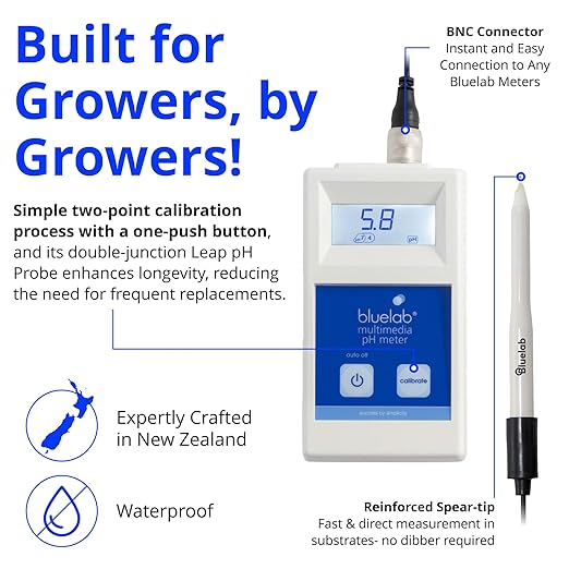 Bluelab METMULTI Multimedia PH Meter – Digital Handheld Hydroponic Nutrient and Soil PH Meter for Measuring PH Levels in Nutrient Solutions and Soil