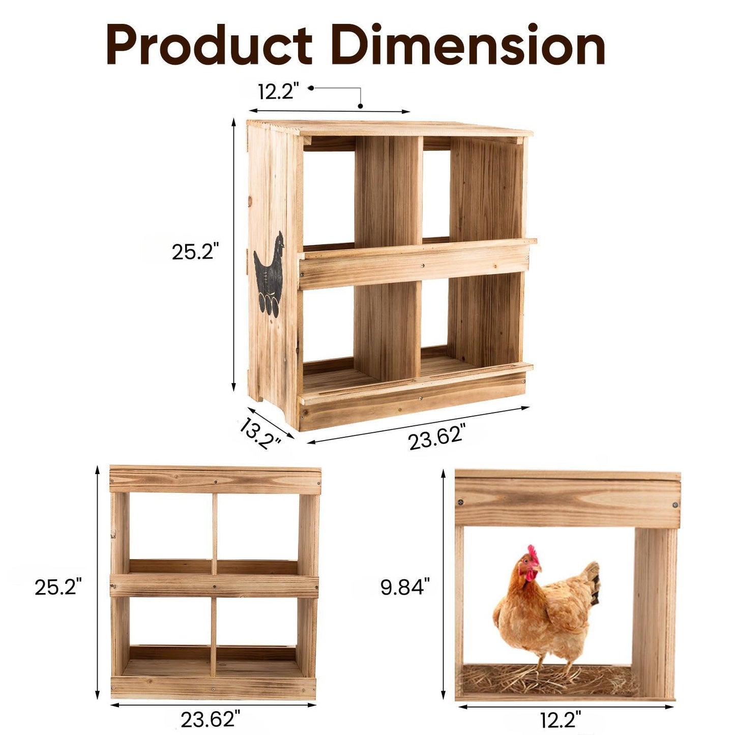Nesting Boxes for Chickens - Wooden Chicken Nesting Box for Poultry Heavy Duty 4 Compartments Laying Eggs Nest Box Wall Mount for Chickens, Hens, Ducks