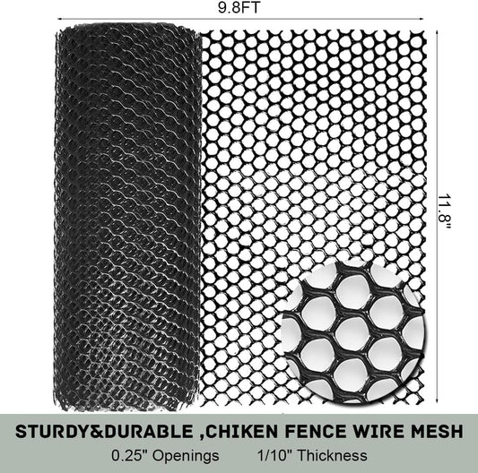 Plastic Chicken Wire Fencing 12'' x 10ft Black Chicken Wire Mesh Fence Poultry Netting for Crafts, Plastic Garden Fencing, Floral Chicken Wire