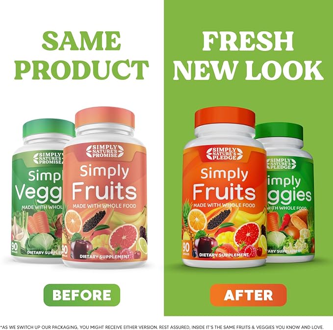 Simply Nature's Pledge - Packed with 42 Different Fruits & Vegetables - 2-Month Supply - Made with Real, Non-GMO Whole Foods - Supports Energy & Overall Wellness - Soy-Free - 360 Capsules