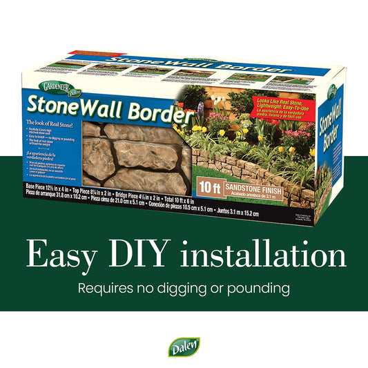 Gardeneer by Dalen Stone Wall Border Landscape Edging – 6 Inch Garden Hand Painted Easy DIY Installation for Landscaping Lightweight Realistic Design (Sandstone) 4 Pack (E4-104X)