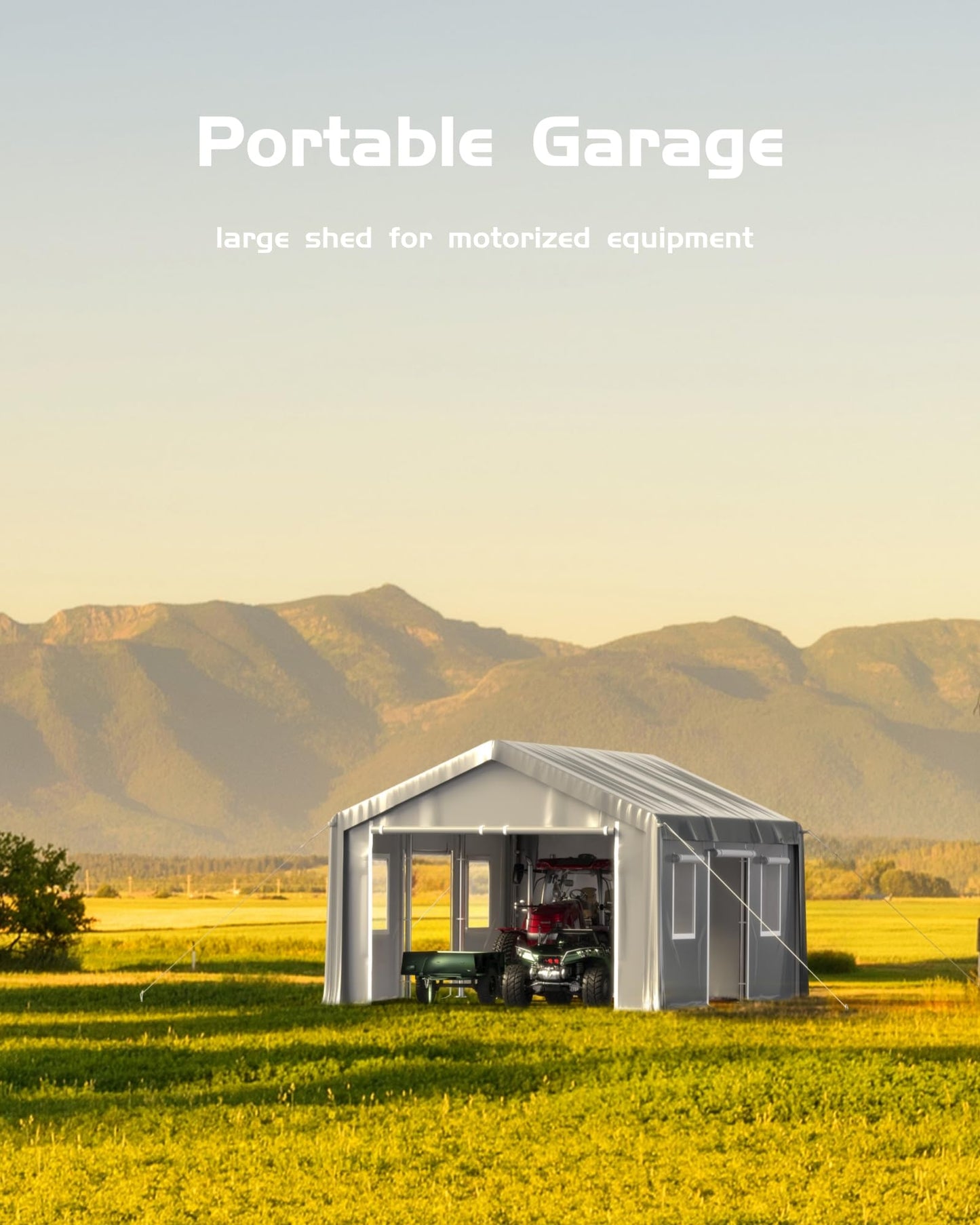 KYBOLT 10 x 20 x 11 Ft Heavy-Duty Carport, Portable Garage, 180g PE Waterproof Canopy and 8 x 1.0 mm Poles for Full-Size Pickup Trucks, Boats, and SUVs - Gray