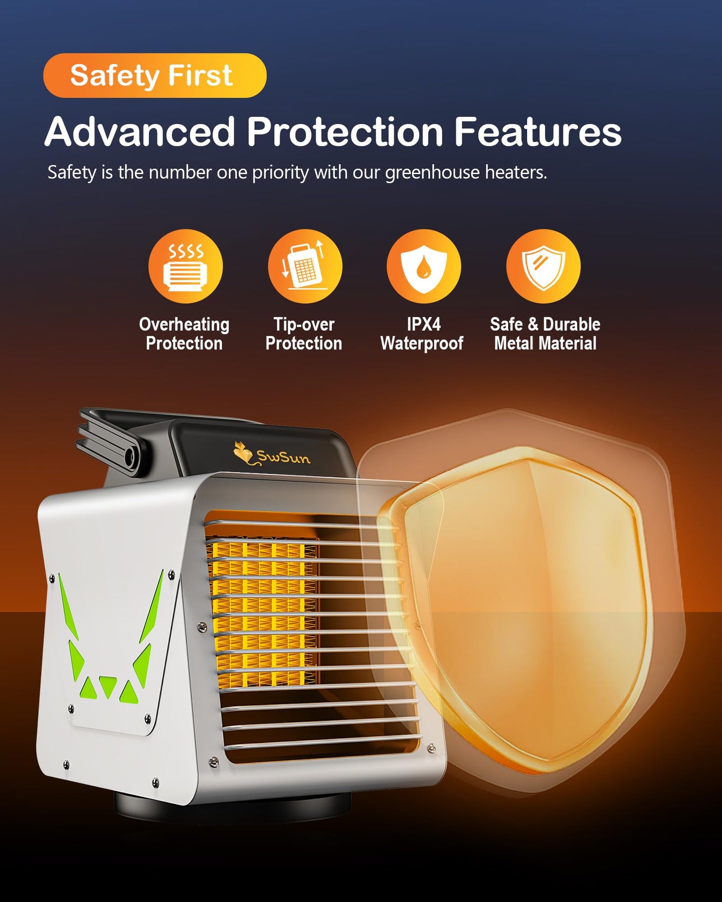 1500W Greenhouse Heater with Thermostat WIFI APP, Heater for Outdoor Greenhouse Green House with APP Remote Control Portable Smart Electric Heat for Green Plants