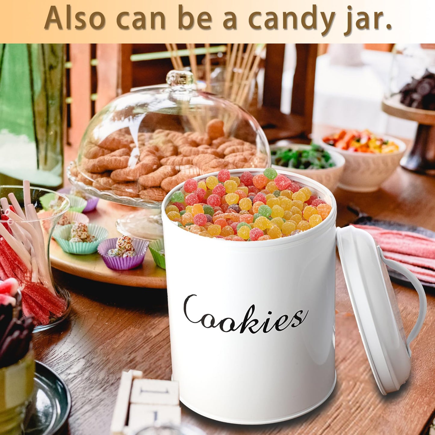 BSTKEY Large Cookie Tin, Airtight Cookie Snack Jars with Lid, Decorative Candy Canister, Baking Gift Tins Farmhouse Countertop Tinplate Box for Storing Patisseries, Puff Pastries Craft Supplies