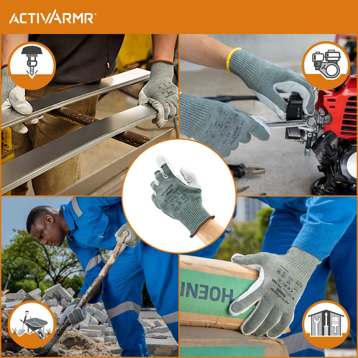 Ansell ActivArmr 70-765 Heat-Resistant Industrial Kevlar Gloves w/Leather Palm for Auto, Machinery, Fabrication - Size 8, Grey (36 Pairs)
