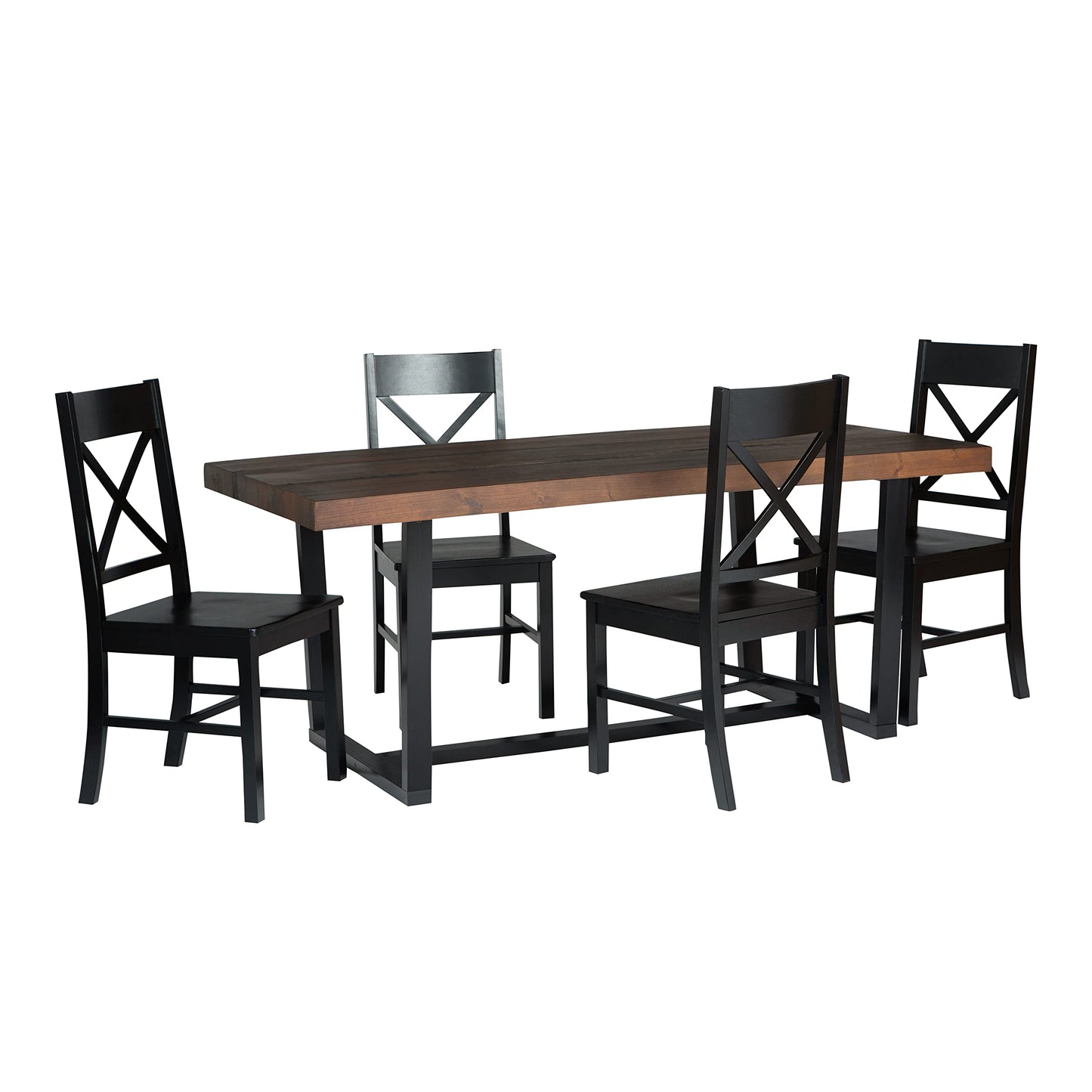 Walker Edison Barnes 5-Piece Rustic Metal and Wood Dining Table with X-Back Chairs Set of 5 Mahogany/Black