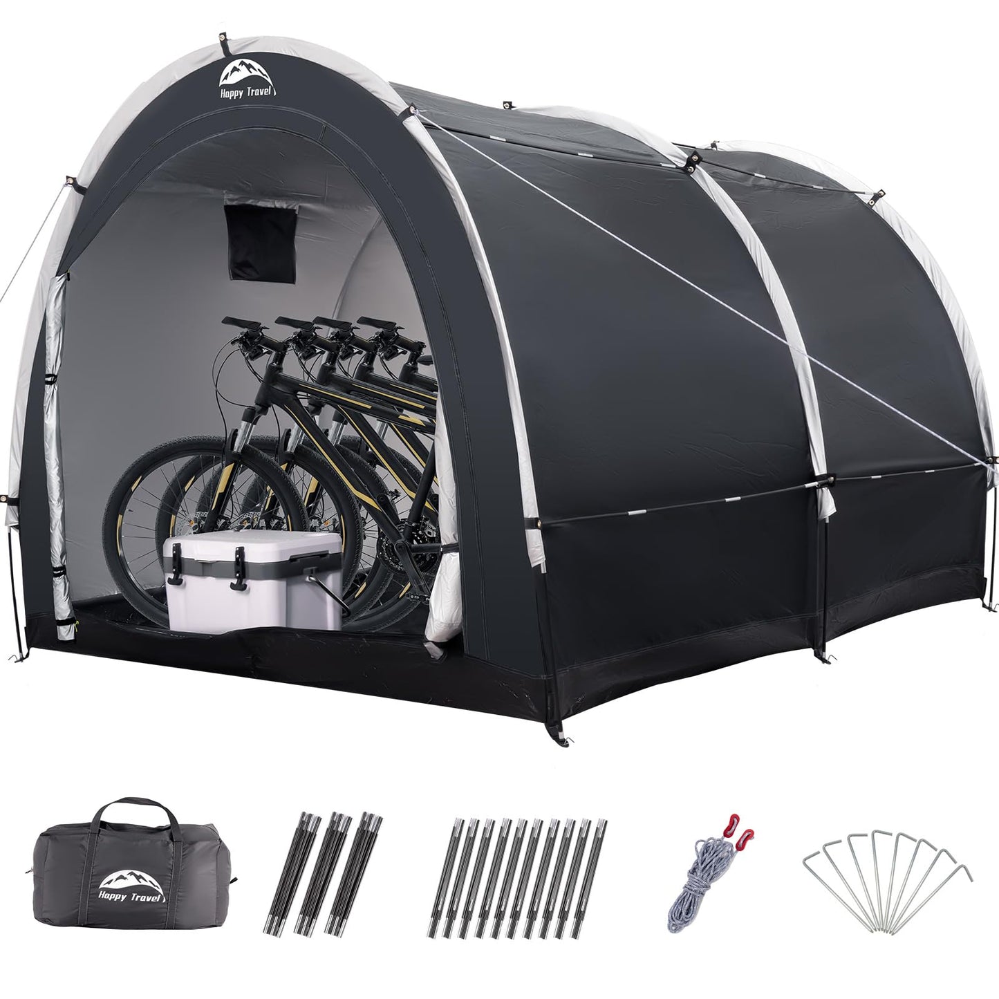 Happy Travel Bike Storage Tent Shed, Outdoor Waterproof Bicycle Covers Shelter with Window for 2/3/4/6/8 Bikes,Oversized Outside Portable Sheds for Lawn Mower,Garden Tools