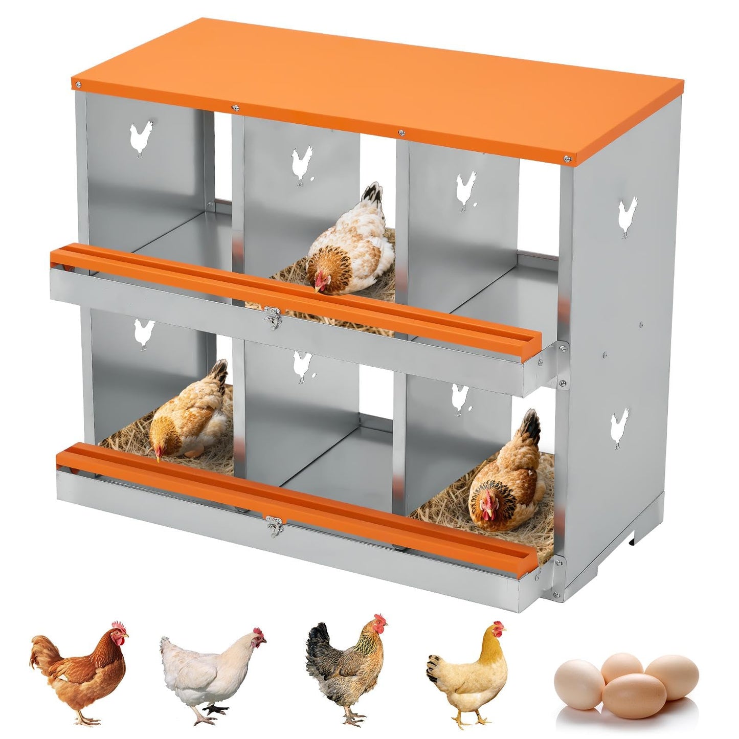 GarveeTech 6 Compartments Chicken Nesting Boxes for Laying Eggs, Poultry Nesting Boxes for Chickens Coop, Egg Laying Boxes for Chickens