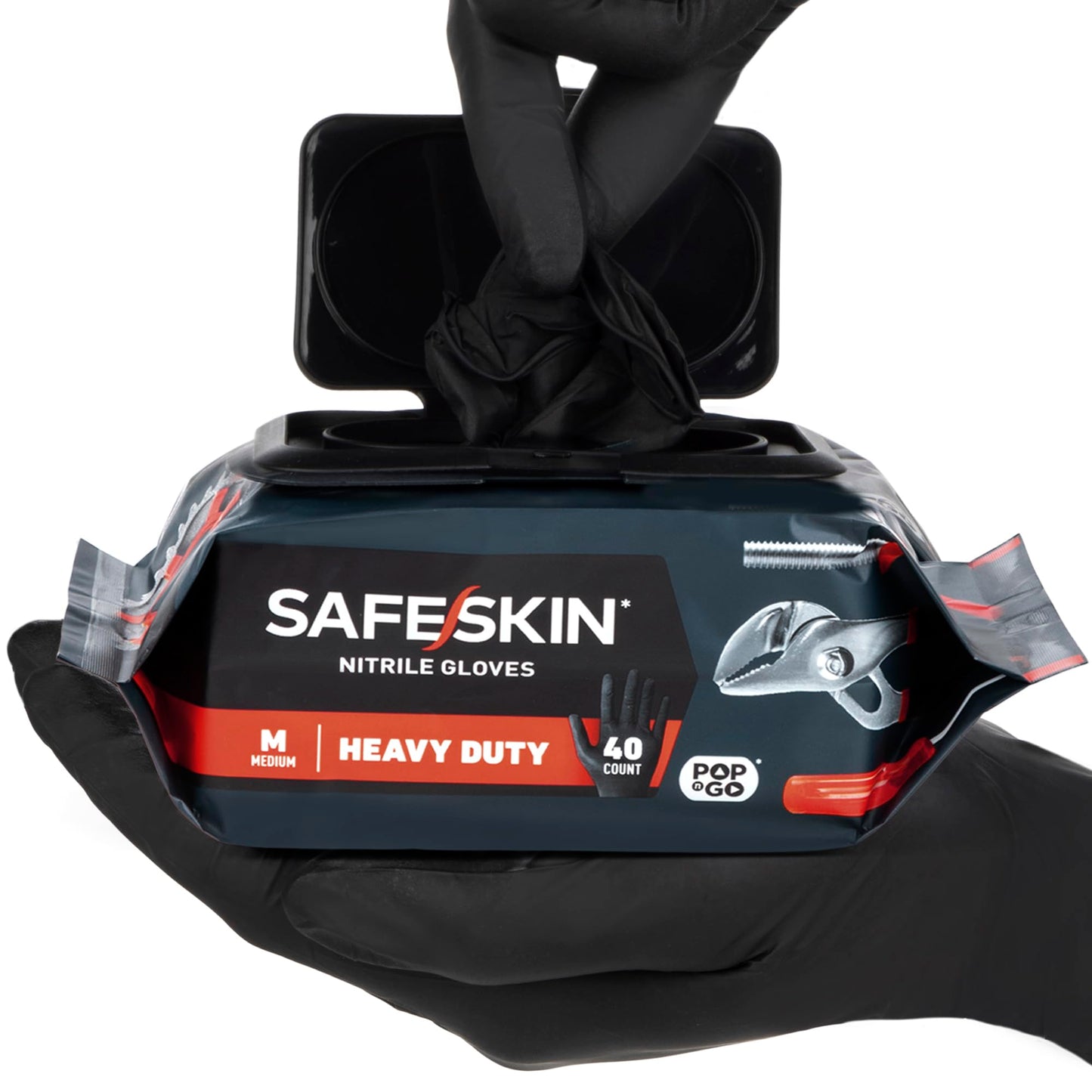 SAFESKIN* Nitrile Disposable Gloves POP-N-GO*, Heavy Duty, Powder-Free, Latex Free, Household, Plumbing, Gardening, Painting, Medium, 1600 Count