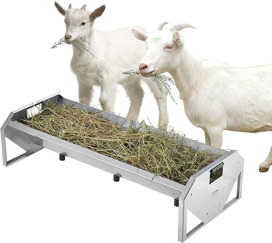VEVOR Livestock Feeding Trough, 22 Gallon Capacity, 45" Hay Feeder, Heavy Duty Steel Livestock Trough, Galvanized Steel Sheep Feeder Trough Feeding up to 10 Goats for Horse Sheep Hog Farm Sheds Pen