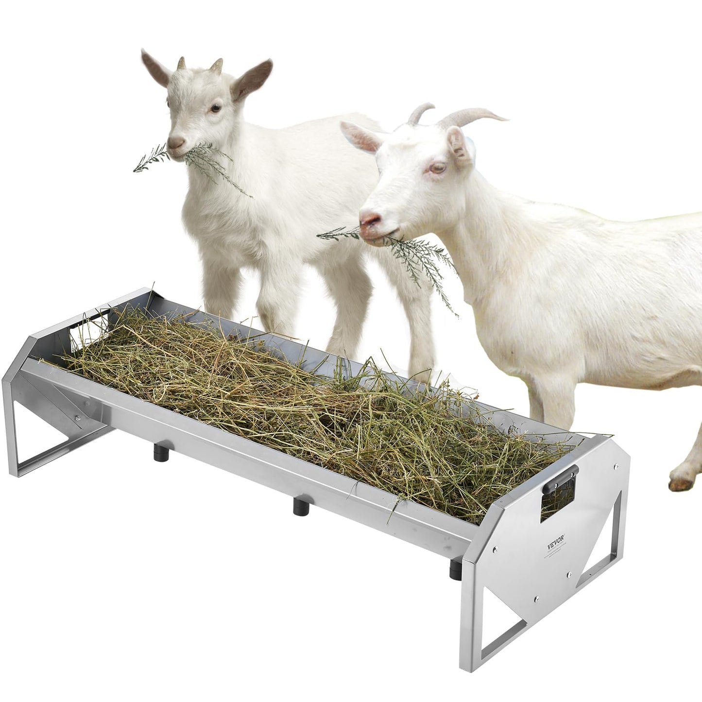 VEVOR Livestock Feeding Trough, 22 Gallon Capacity, 45" Hay Feeder, Heavy Duty Steel Livestock Trough, Galvanized Steel Sheep Feeder Trough Feeding up to 10 Goats for Horse Sheep Hog Farm Sheds Pen