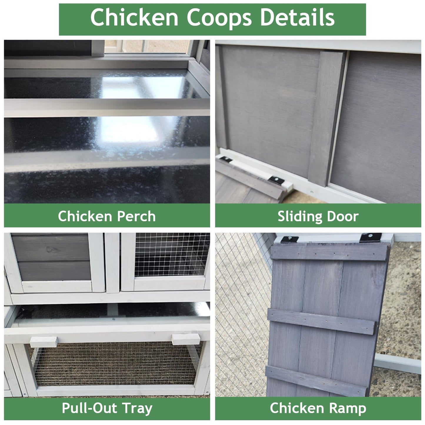 Yafylly 122" Wooden Chicken Coops for 3-4 Chickens, Outdoor Chicken Coop with Run, Nesting Box, Perch, Ramp, Sliding Tray, Waterproof Roof, Poultry Cage Duck Coop Rabbit Hutch for Backyard, Gray