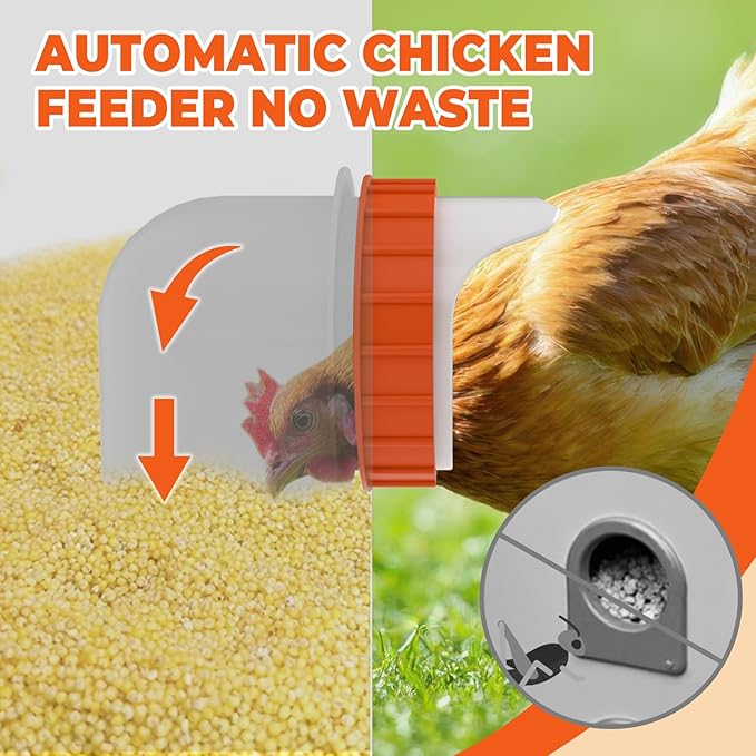 6 Ports Automatic Chicken Feeder 85 Pounds Large Gravity Fed Chicken Feeder with Latch & Handle for Chickens Bantams Pheasants Poultry Coop Weatherproof