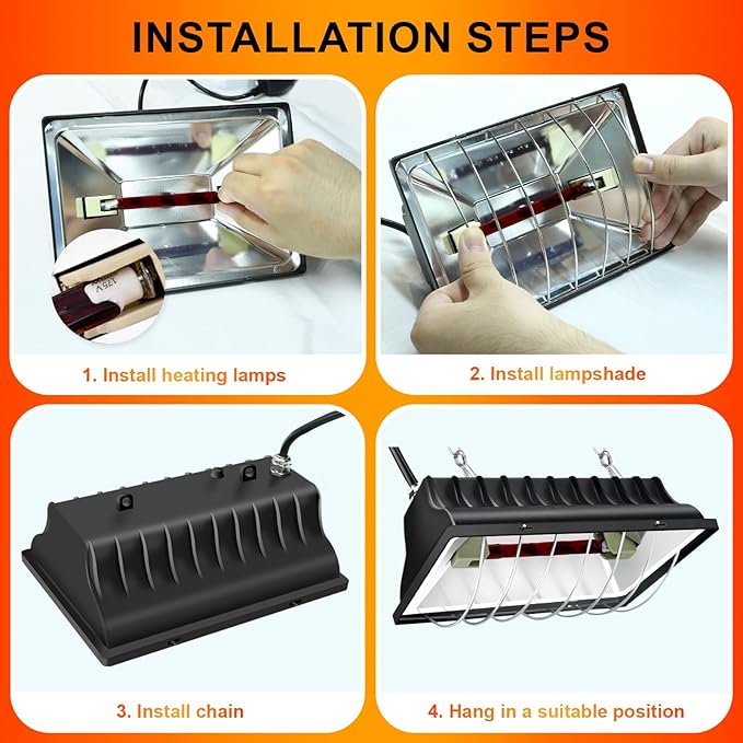 Chicken Coop Heating Lamp Brooder 250W, Adjustable Heating Temperature and Hanging Height, with Aluminum Alloy Lampshade, Suitable for Poultry Indoor Heater (Black)