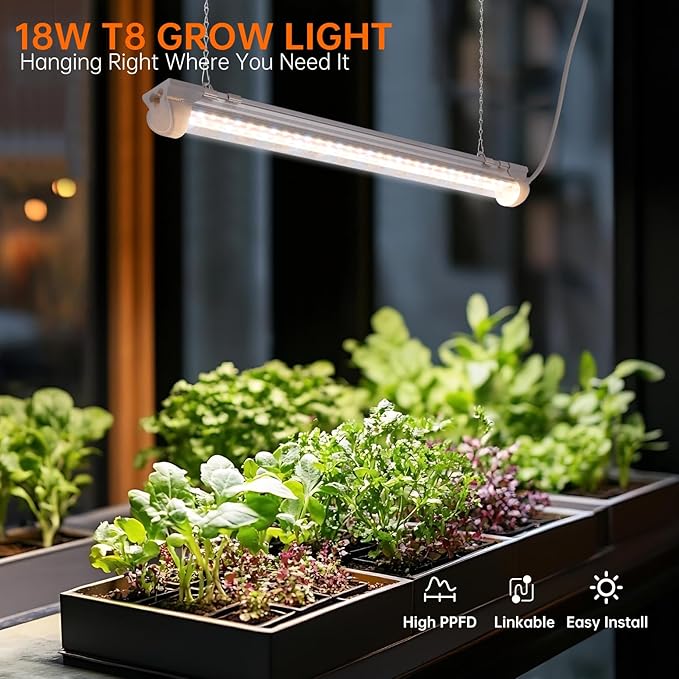 Bstrip T8 Grow Light, 1.4FT 108W (6 x 18W) Plant Lights for Indoor Growing, Full Spectrum with 660nm Red LEDs, 3467K, Ideal for Indoor Plants, Greenhouse, Linkable Design with On/Off Switch, 6-Pack