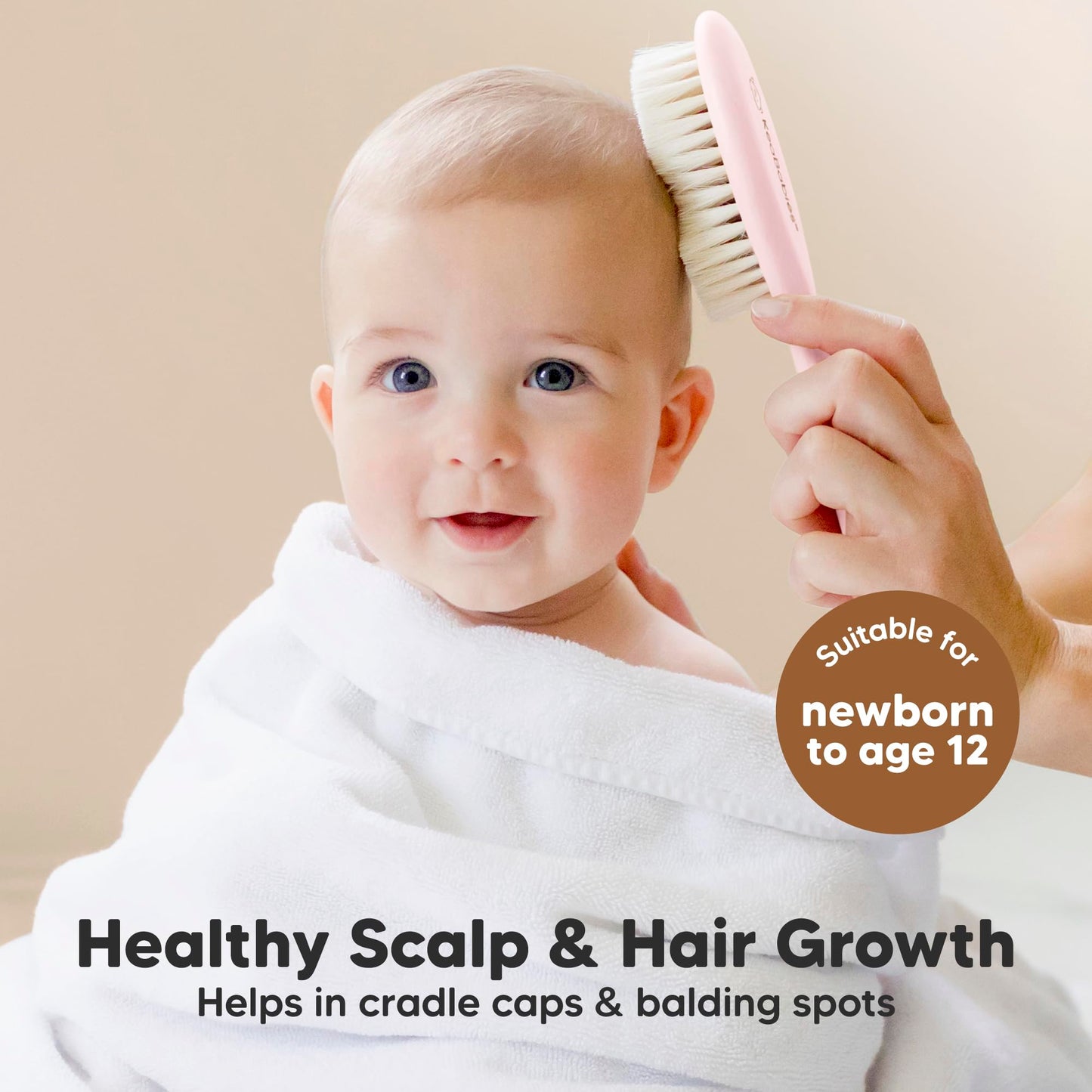 Baby Hair Brush and Comb Set for Newborn - Wooden Baby Hair Brush Set with Soft Goat Bristle, Baby Brush Set for Newborns, Baby Brush and Comb Set Girl, Boy, Toddler Cradle Cap Brush (Oval, Blush)