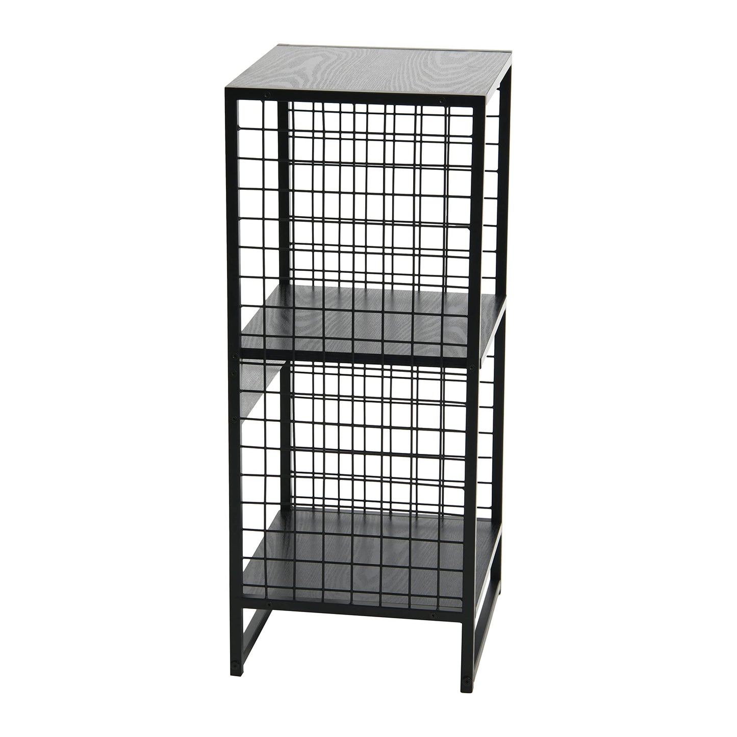 Household Essentials Trellis Open Storage Bookshelf with 2 Cube Compartments Black Oak Wood Grain and Black Metal