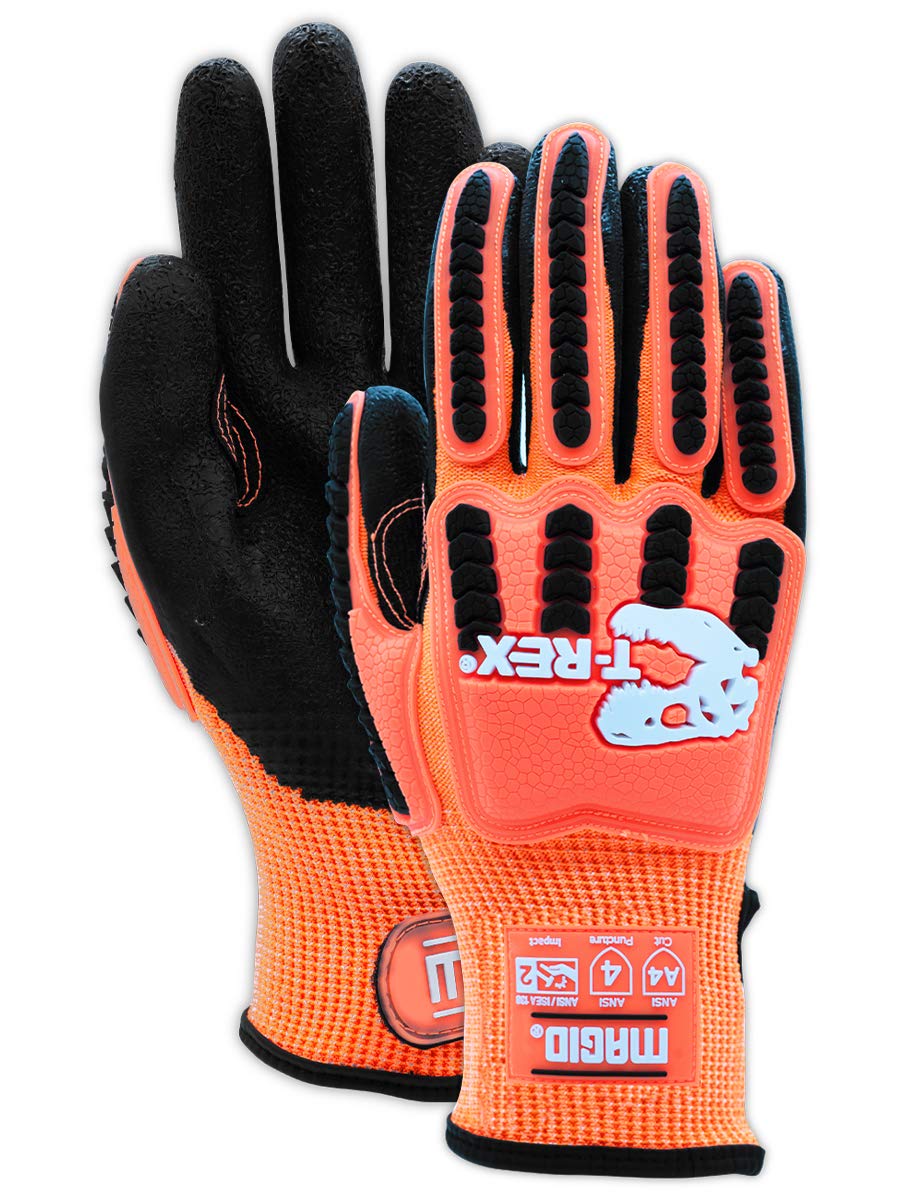 MAGID T-REX Flex Series ANSI A4 Knit Impact Glove with Latex Palm, 48 Pairs, Size 8/Medium (TRX569)