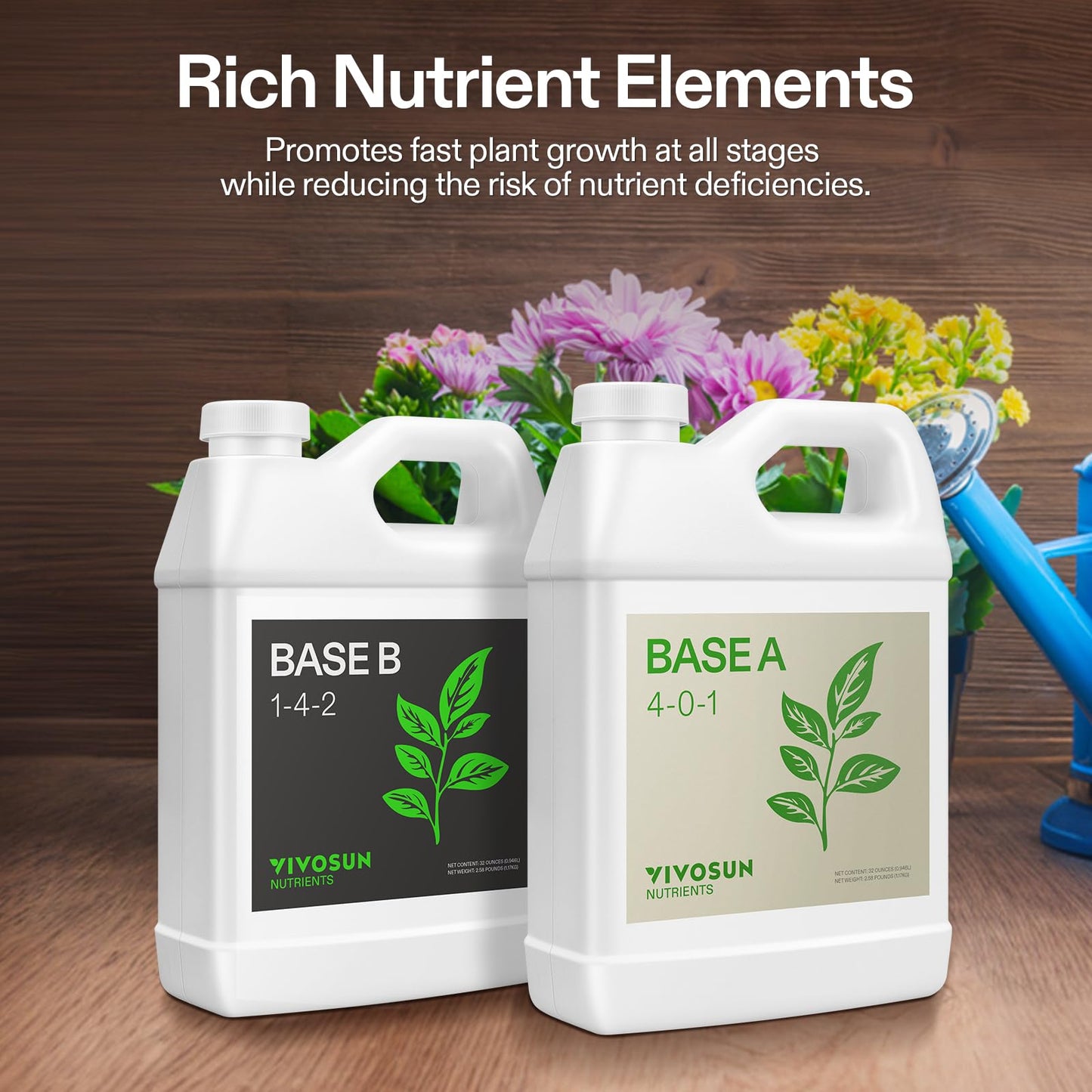 VIVOSUN Nutrient Solution Complete Set, Base A & B Bundle, Bloom Juice (0-6-4), Flowering Supplement Fertilizer, Cal+Mag+Iron (2-0-0), Calcium, Seaweed and Kelp Fertilizer and pH Up & pH Down Kit