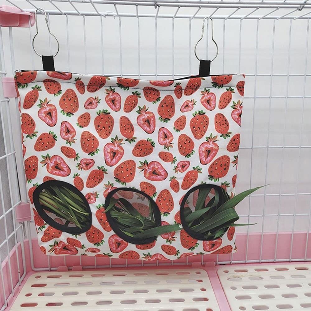 2 Pack Large Hay Feeder for Guinea Pigs, Bunny Hay Feeding Bag Small Animal Hanging Feeder Bags Rabbit Food Dispensers Bag Rack Cage Accessories