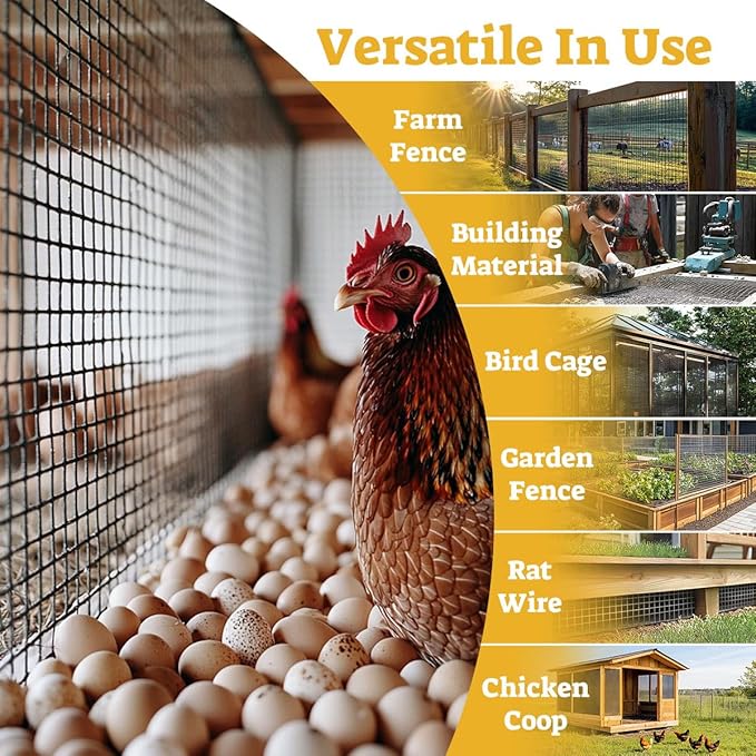 HORCH Hardware Cloth 1/2 inch 60 x 100 ft 19-Gauge, Vinyl Coated Wire Mesh Roll, Chicken Wire Fencing, Chicken Wire Mesh, Welded Wire Fencing, Garden Fence, Tree Guard, Cage Wire, Wire Cloth