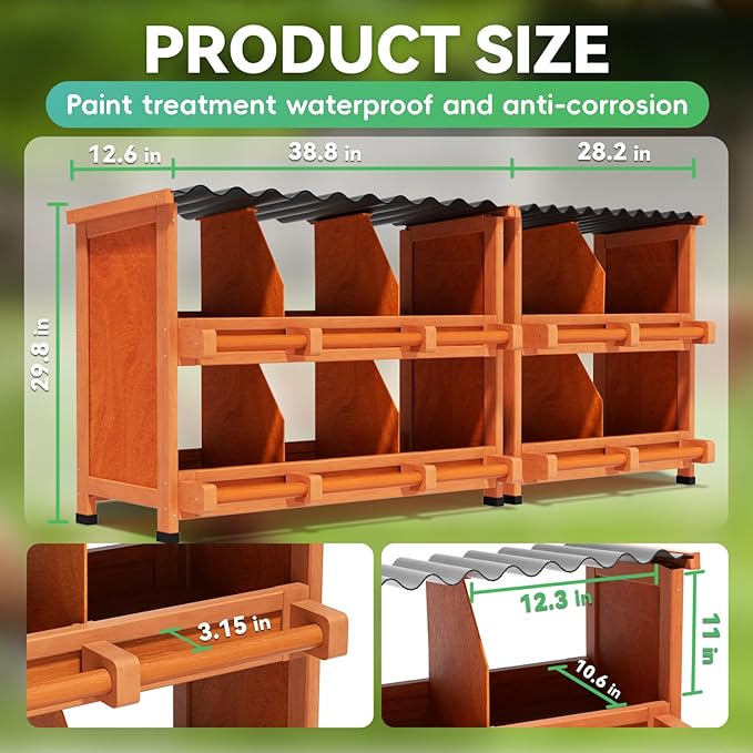 Chicken Nesting Boxes,10 Compartments Wooden Nesting Boxes for Chickens,Laying Boxes for Hens Ducks Poultry Protect Eggs Chicken Coops Easy Egg Collection