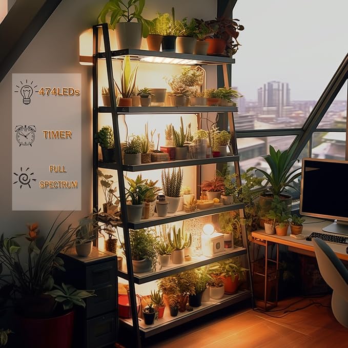 Grow Light,Ultra-Thin Panel Grow Lights for Indoor Plants,474LEDs Full Spectrum Grow Lights for Under Cabinet Plant, Grow Lamp with 4/8/12H Timer,10 Dimmable Levels for Plants Growing (6pcs)
