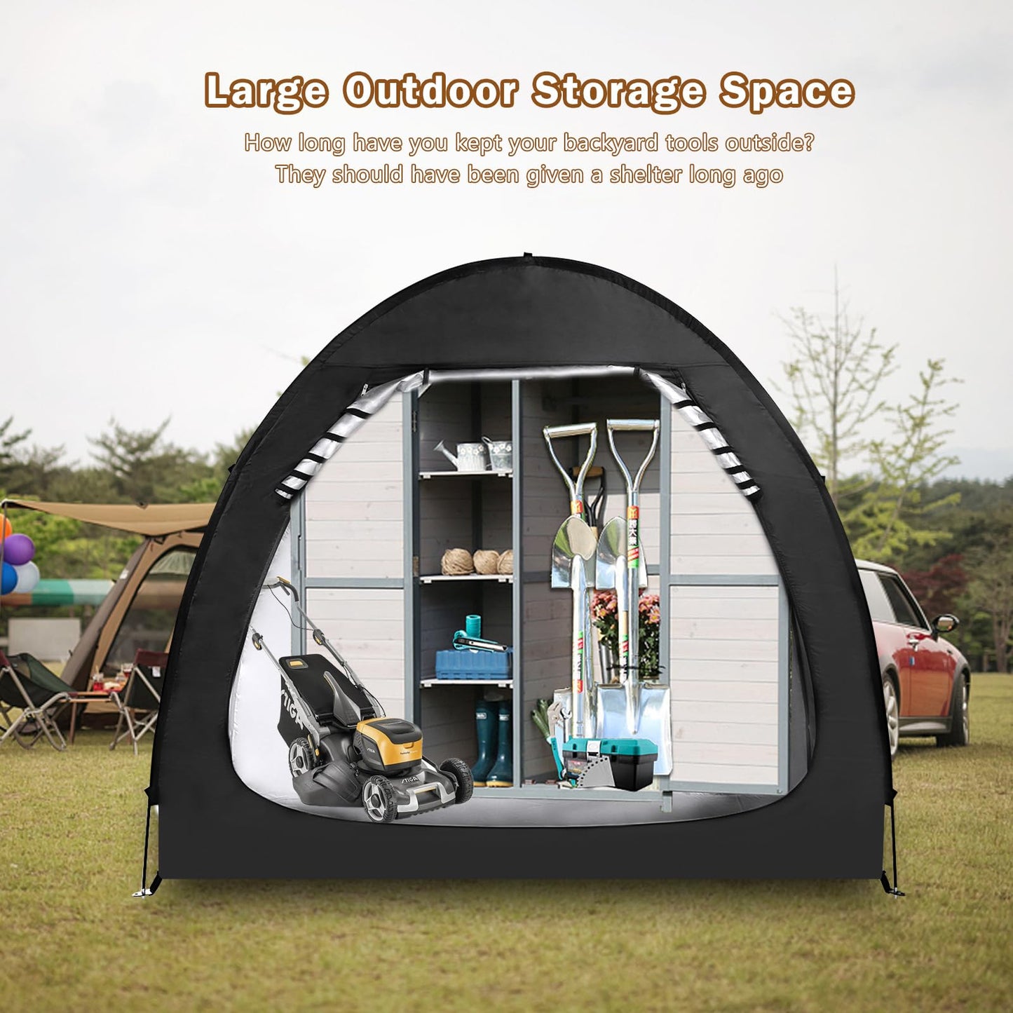 AXABING Outdoor Bike Storage Shed Tent, Portable Bicycle Motorcycle Storage Shed with Spare Pole and Rain strip for 2 Bikes, PU4000 Waterproof Silver Coated Oxford Bike Cover, Foldable Bicycle Shelter