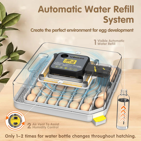 Egg Incubator Incubator for Hatching Eggs 48 Eggs for Lab Home Farm with Automatic Egg Turning 360° Egg Candler Viewing for Chicken, Ducks, Goose, Quail