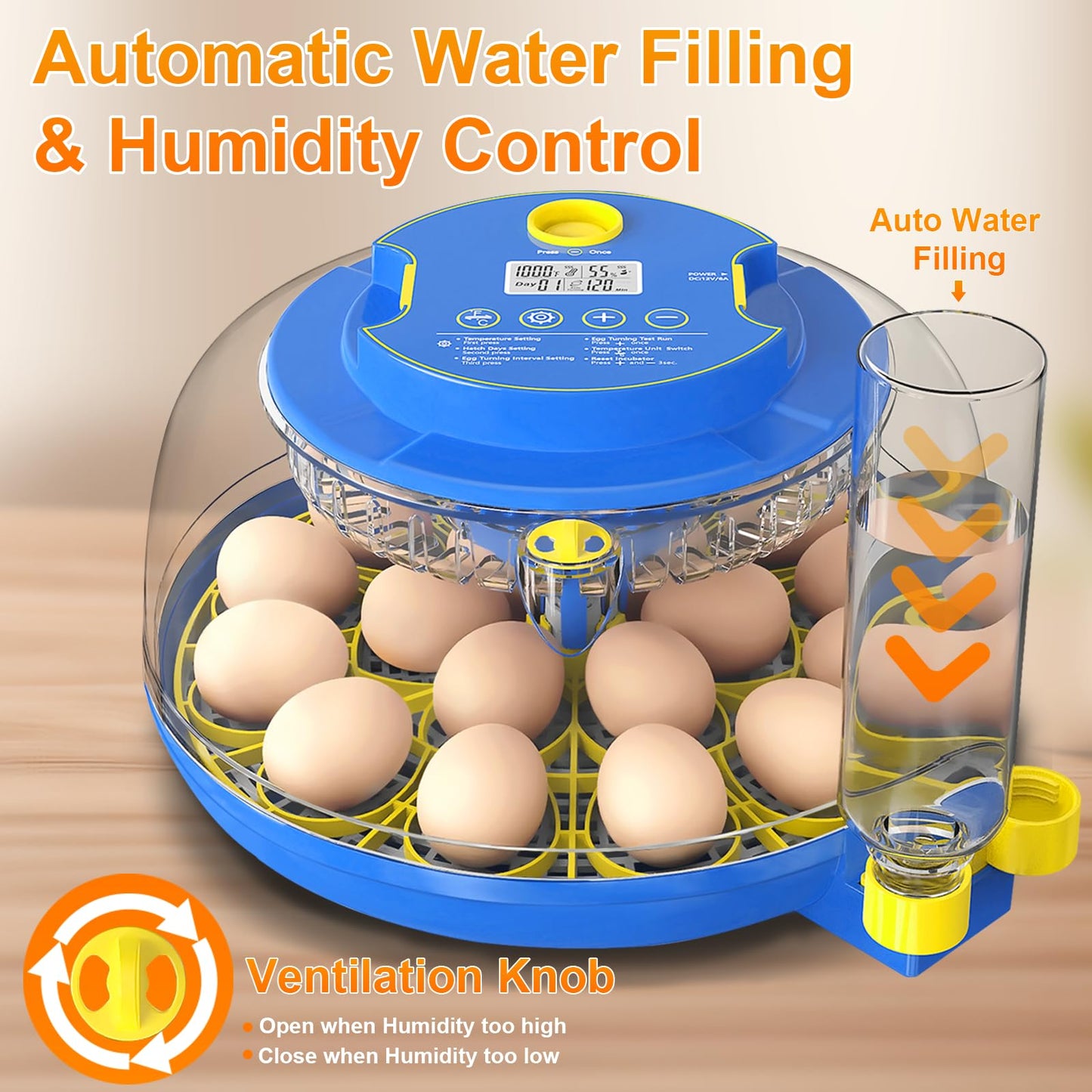 18 Egg Incubator with Automatic Egg Turning & Humidity Control, 360° Viewing, Dual Egg Trays,Incubators for Hatching Eggs, Chicken, Duck, Quail, Goose, Parrot (Home, Farm, Lab,Classroom Use)