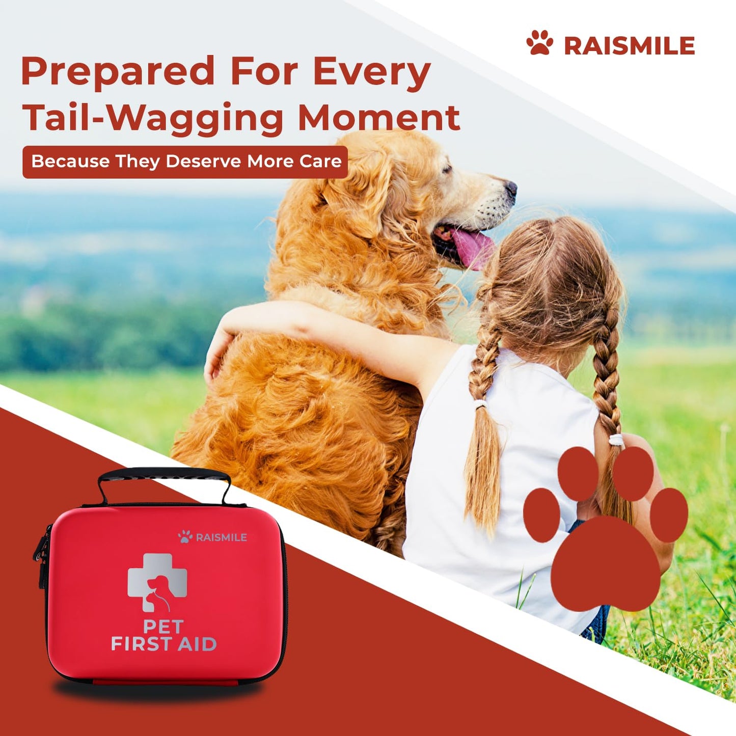 Raismile Dog First Aid Kit, Pet First Aid Supplies for Treat Dogs & Cats in an Emergency, Ideal for Use at Home, Outdoors, Traveling