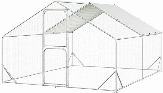 Chicken Runs for Yard with Cover, Large Metal Chicken Coop, 9.8x13.1x6.6FT Chicken Pen with Waterproof and Anti-UV Cover, Walk-in Poultry Cage for Yard Outdoor Duck Rabbit Cage