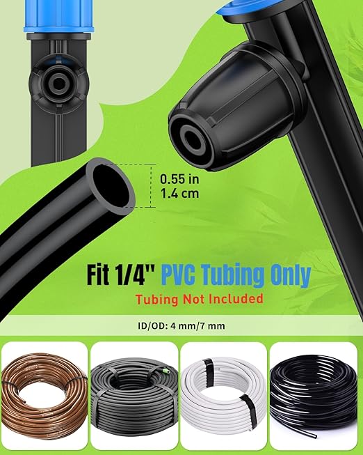 Pawfly 60 Pcs Drip Irrigation Emitters, Garden Drippers for Plants Watering System, Sprinkler Heads with Adjustable 360 Degree Water Flow, Drip Emitters for 1/4" Drip Irrigation Tubing