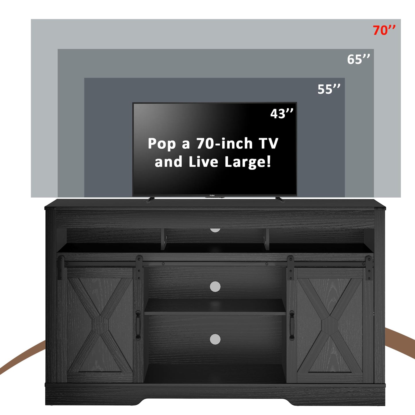 FansaFurn Farmhouse TV Stand for 65+ Inch TV, 34'' Tall Entertainment Center with Sliding Barn Doors, Rustic Wood Media Console Storage Cabinet Television Stand for Living Room, Bedroom (Black)