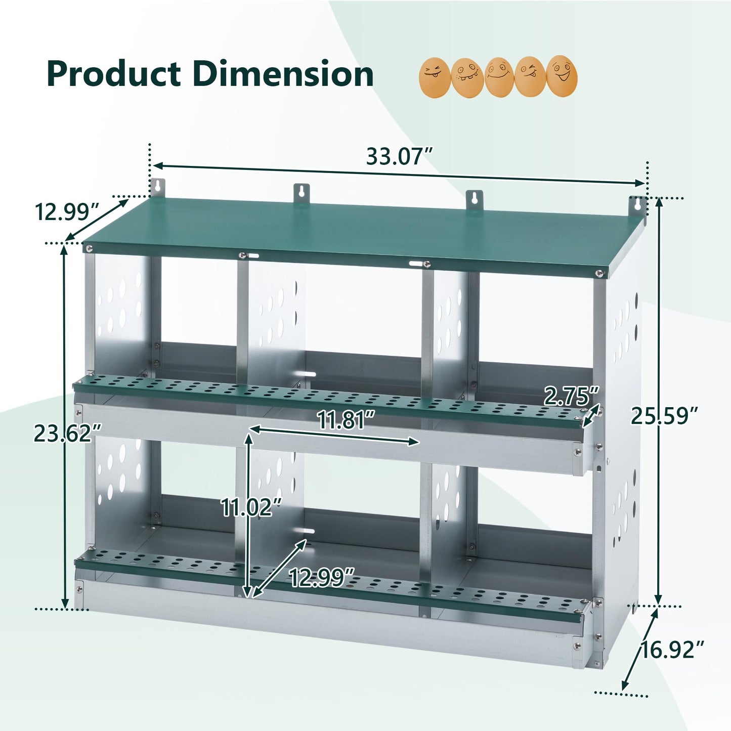 YOPTO Chicken Nesting Boxes,6 Compartment Nesting Box for Laying Eggs,Heavy Duty Metal Nest Box with Hanging Mounting Holes,Roll Away Chicken Laying Boxes for Chickens,Poultry,Hens to Collect Eggs
