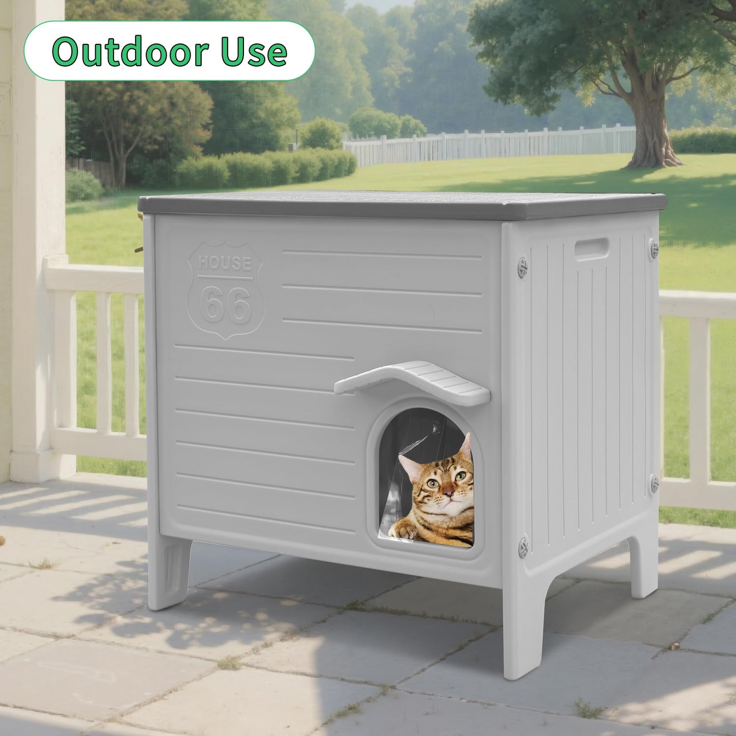 Rockever Plastic Outdoor Cat House, Waterproof Cat House for Outdoor Cats with Escape Door, Sturdy Feral Cat House Outdoor Indoor, Spacious and Clean Easily (Grey)