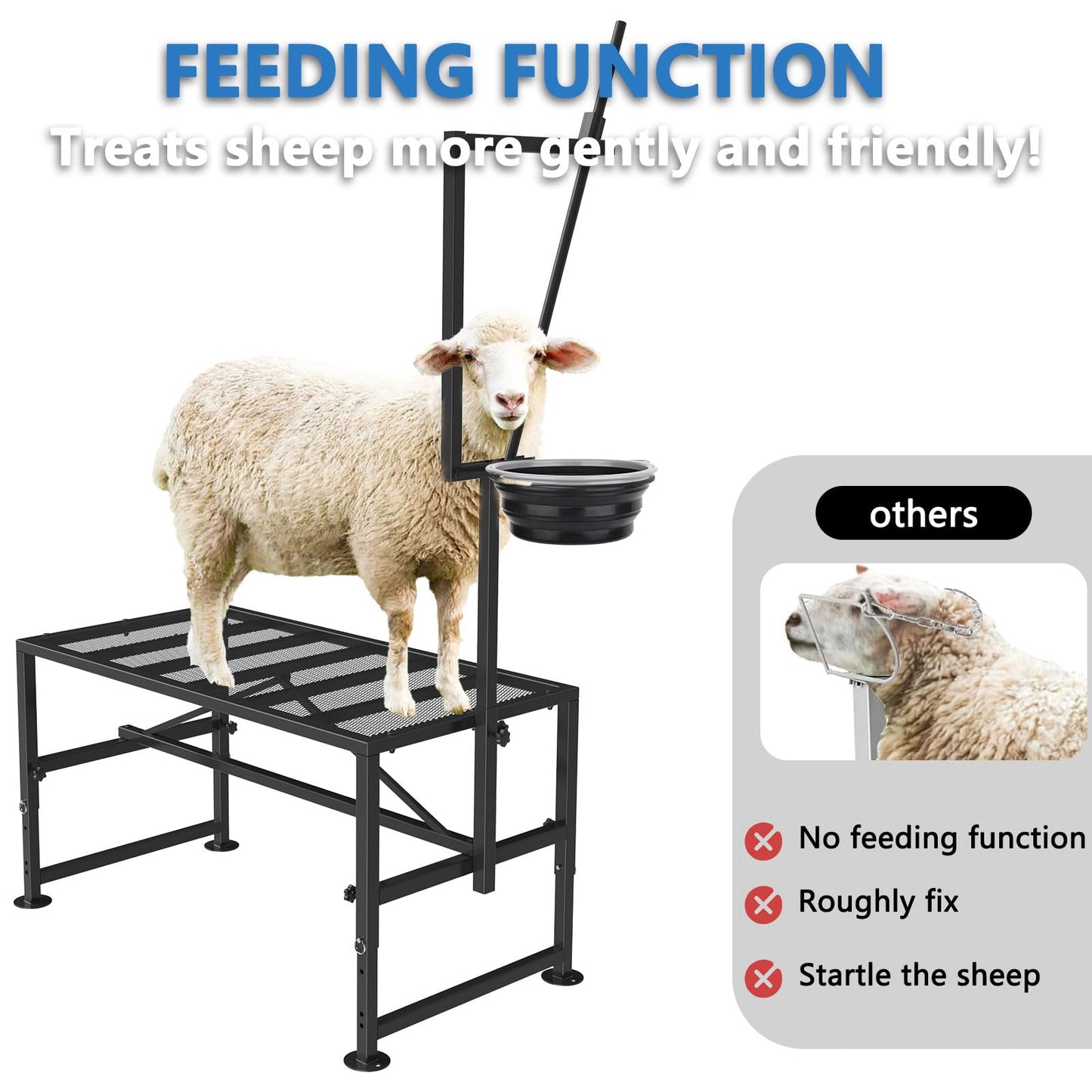 Lezbanz 600 LBs Goat Stand with Feed Bin, Goat Milking Stand for Sheep Trimming and Milking, Hoof Trimming Stand Adjustable Size, with Feeder, Iron Black