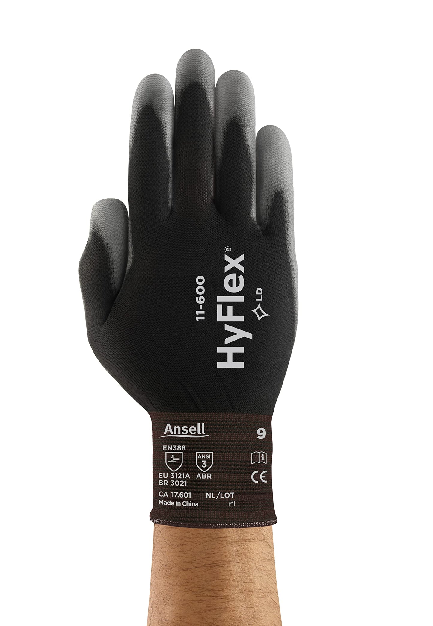 Ansell HYFLEX 11-600 Light Duty Nylon Industrial Gloves w/Palm Coating for Metal Fabrication, Automotive - Small (7), Black (144 Pairs)