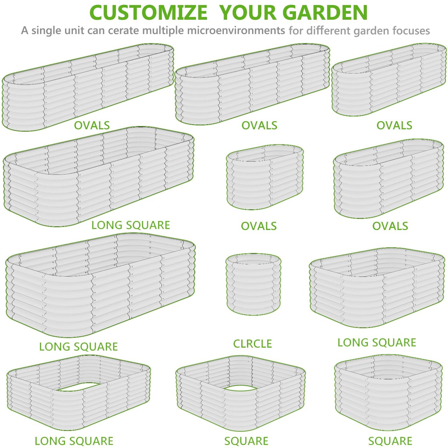 FRIZIONE 12FT(L)×2FT(W)×2FT(H) Raised Garden Bed Outdoor, 12 in 1 Adjustable Raised Garden Beds for Flower, Raised Planter Box Outdoor for Herb, Vegetable-Gray
