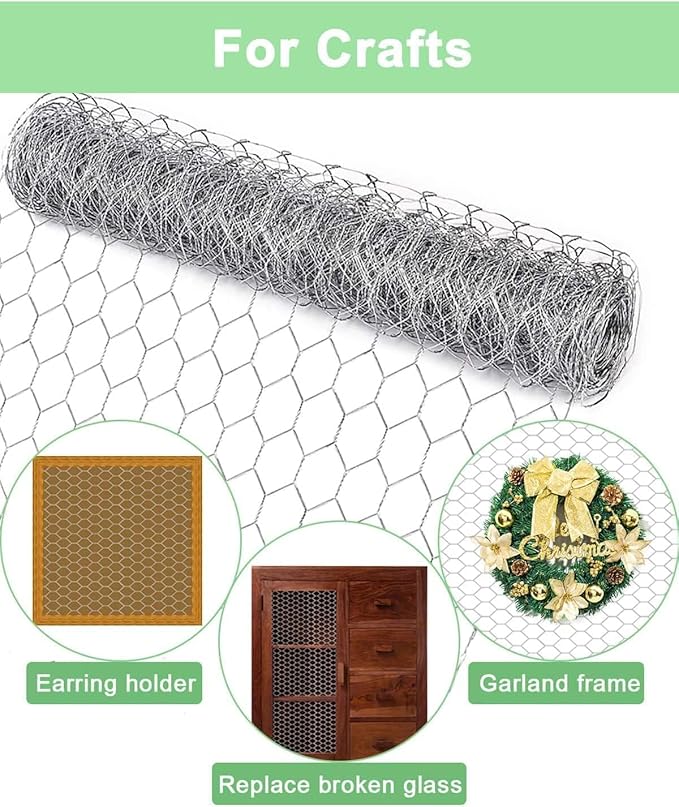 Chicken Wire Fencing 16.9 Inch x 32.8 Ft, Poultry Wire Netting 0.6 Inch Hexagonal Galvanized Floral Fence Mesh for Pet Rabbit Coop