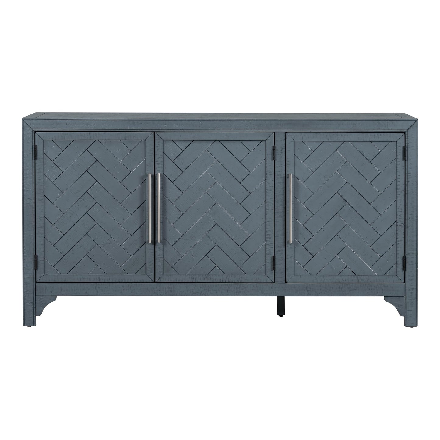 Merax Modern Rustic Wood Buffet Sideboard with Metal Handles, 3 Doors Coffee Bar Cabinet TV Stand for Bedroom Living Room Dinning Room Kitchen Navy Blue