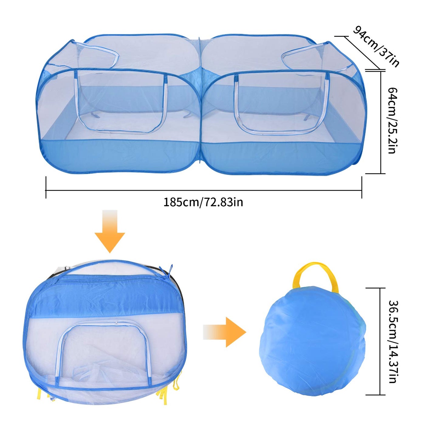 Jhua Pet Playpen for Small Animals, Portable Chicken Run with Cover, Foldable Chicken Coop Outdoor, Play Pens for Small Pets with Transparent Mesh Walls for Chicken Duck Puppy Cat Rabbit (Blue)