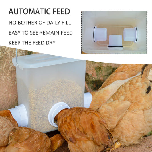 Automatic Chicken Feeder and Waterer Set Chicken Feed Bucket with 3 Feeders Ports Poultry Waterer Water Cups