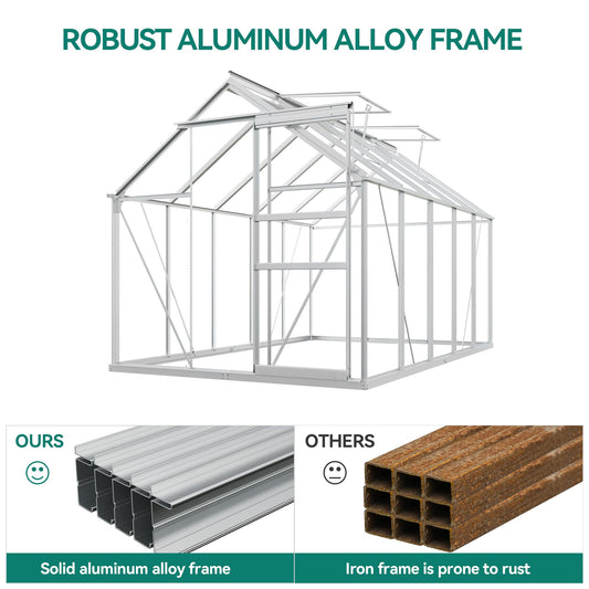 YITAHOME 6X12FT Polycarbonate Greenhouse Large Heavy Duty Green Houses Outdoor Greenhouses Aluminum Sliding Doors Vent Window for Garden Backyard, Silver