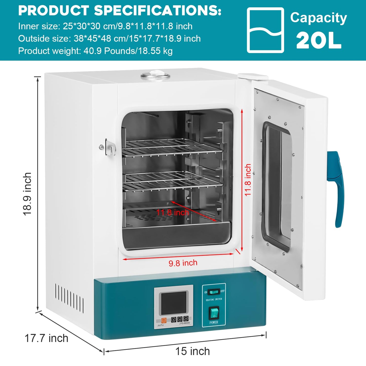 GAOMON Lab Incubator 20L Incubator RT-65℃ Scientific Digital Incubator PID Temperature Control Laboratory Incubator for Culture Seed Germination Medical Science
