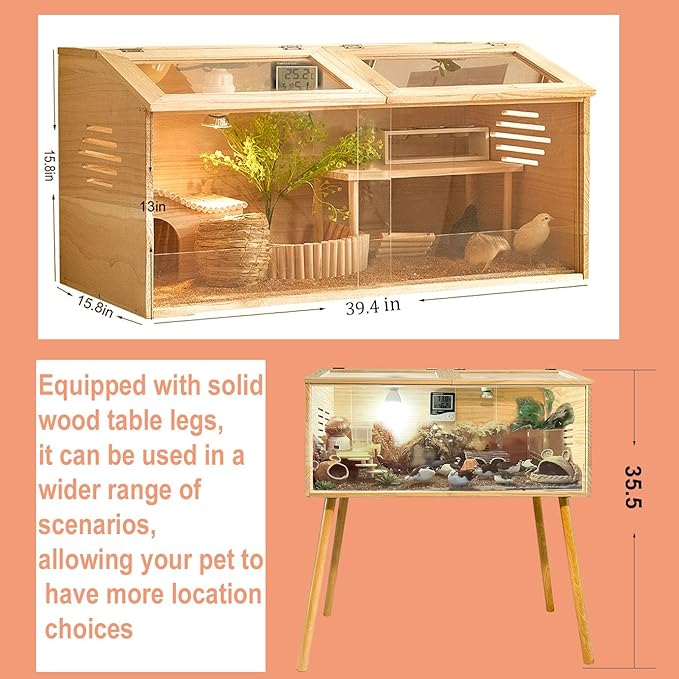 Brooder Box for Chicks,with Sliding Door,Table Legs,2 Types of Thermometer with Heat Lamp Set Suitable for Chicks/Duck/Parrot/Hamster (40"×15.7"×15.7")