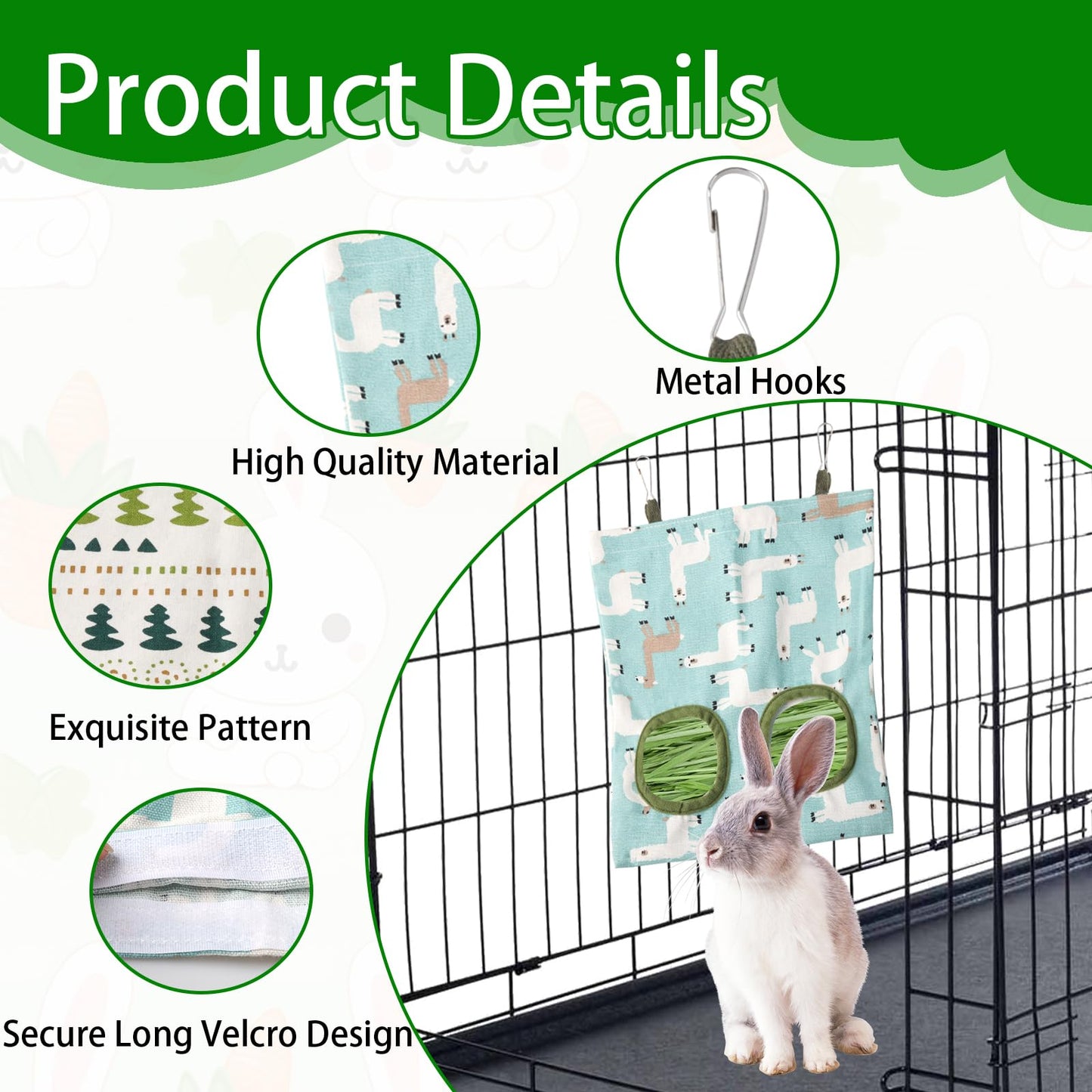 Maxqzin 2PCS Rabbit Hay Feeder, Hanging Hay Feeder Guinea Pig Hay Feeder Washable Hay Bag for Rabbits 2 Hole Hay Feeder for Guinea Pigs Chinchillas Hamsters (2 Style)